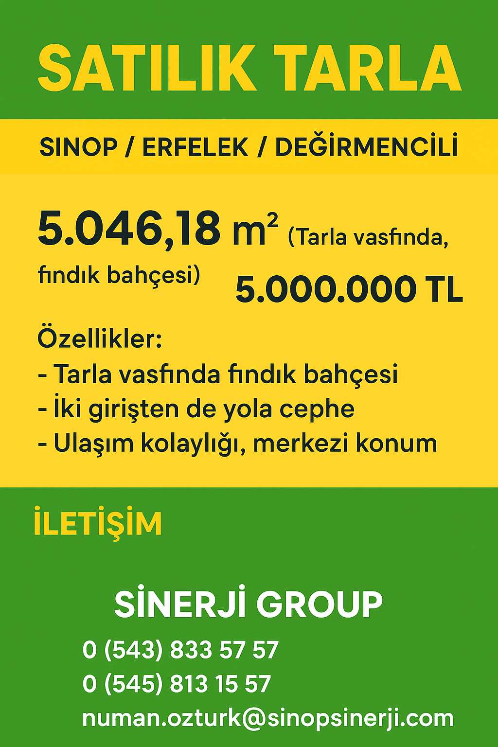 SATILIK TARLA FINDIK BAHÇESİ - SİNOP ERFELEK fotoğraf 4
